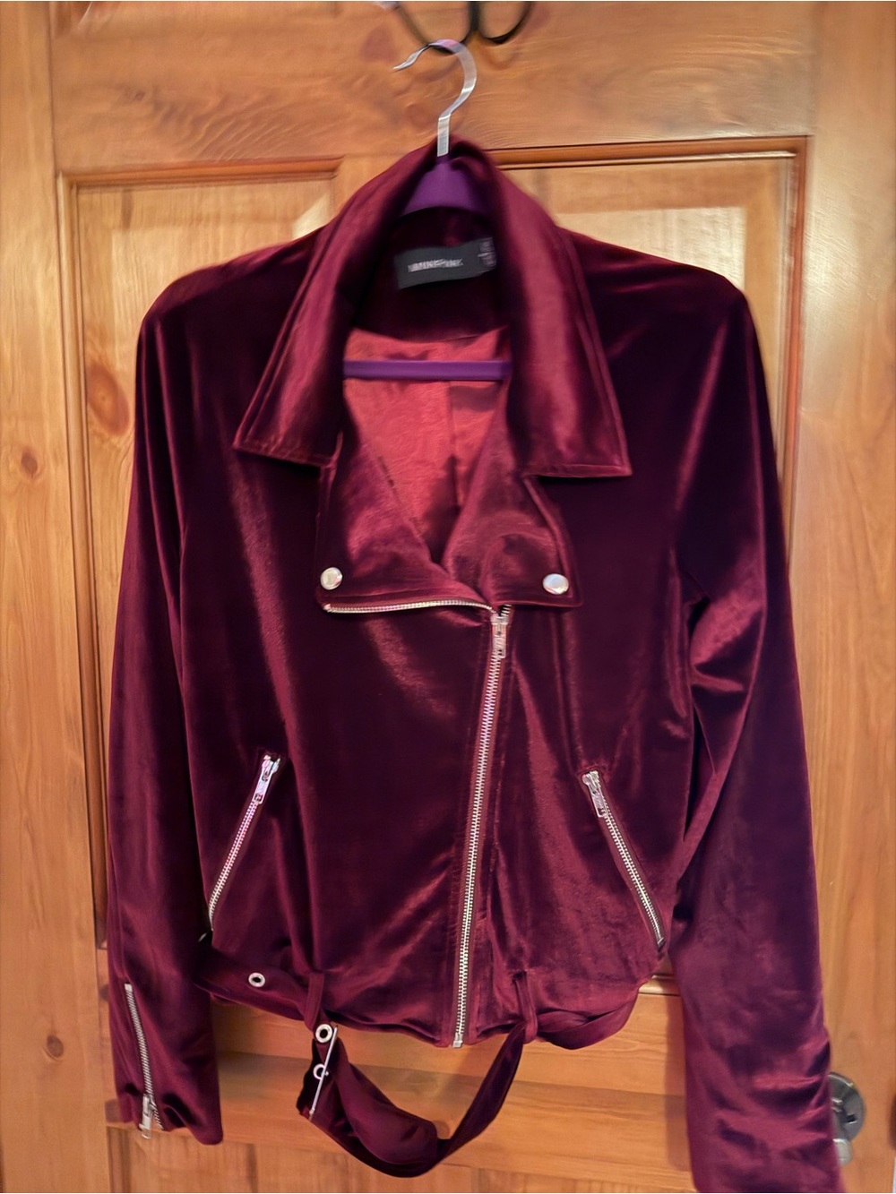 MINKPINK Velvet Moto Jacket in Deep Wine